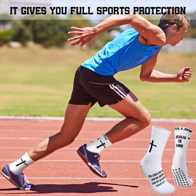 Jamntower 4 Pairs Cross Grip Soccer Socks with Bible Verse Anti Slip Religious Jesus Christian Football Sock with Rubber Dots - Image 5